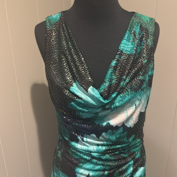 Joseph Ribkoff black shades of green floral silver thread clear sequin midi. 10 - Picture 2 of 8